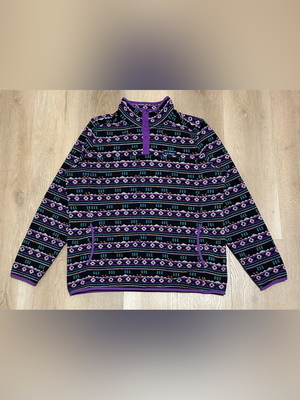 L.L. Bean Purple Patterned Zip-Up Fleece Pullover